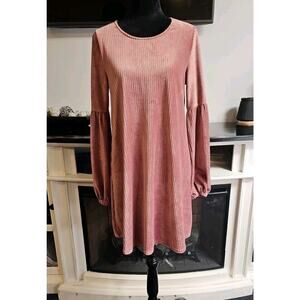 Altard State Dress Womens Medium Pink Ribbed Velvety Soft Balloon Sleeve